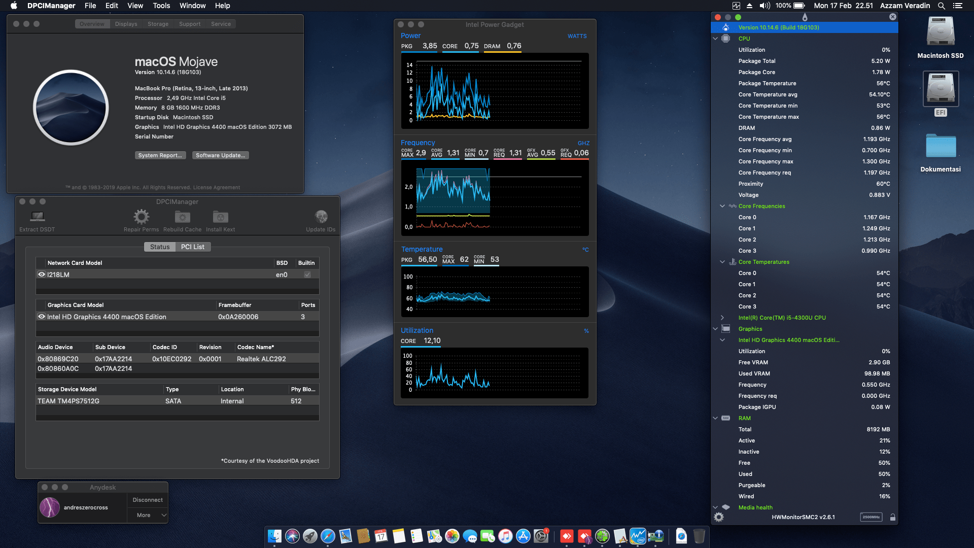 Success Hackintosh macOS Mojave 10.14.6 Build 18G103 at Lenovo Thinkpad X240